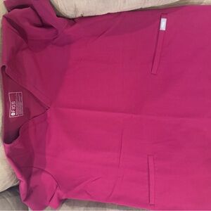 Figs Vibrant Pink V-Neck Scrub Top